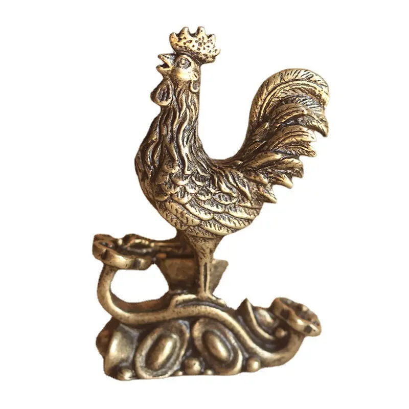 Feng Shui brass Zodiac rooster ornaments Home decor Arts and crafts gifts small handle ornaments
