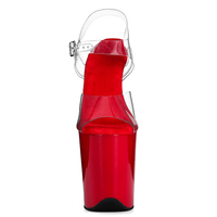Sandales d'été sexy à talons hauts en PVC électroplaqué pour pole dance, 20 cm, à bout ouvert, plateforme, dessus transparent, boucle à la cheville, décorées de strass