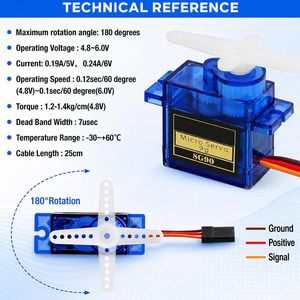 Micro-moteur servo Keacvise SG90 9g 180 degrés, mini servos analogiques pour voiture RC, avion, hélicoptère, bateau, bras robotique - Product Image 5