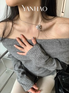 Choker stile coreano in acciaio inox <span class=keywords><strong>disegno</strong></span> <span class=keywords><strong>catena</strong></span> maglione femminile regolabile - Product Image 2