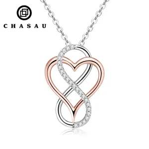 Rose Gold Plated Silver 925 Necklace Jewelry D Color 1ct 2ct 3ct Moissanite Heart Infinity Pendant Necklace For Women