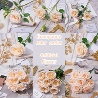YOPIN-7662 Champagne Kleur Serie Realistische Bruiloft Decoratie Simulatie Bloemenarrangement Beige Rose Pioen Kunstbloemen