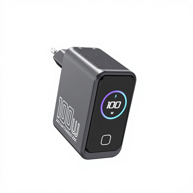 Wowo Custom 100W GaN USB-C Charger AI Smart Digital Display Multi-Port Adapter Compatible with Laptops and Phones