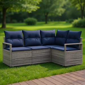Grey Synthetic Poly Rattan Garden <b>Sofa</b> <b>Set</b> With Cushions Outdoor Furniture Contemporary Style - Product Image 2