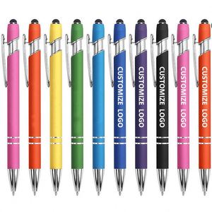 Stylo à bille en métal durable avec pointe tactile en caoutchouc souple, cadeaux de bienvenue, activités promotionnelles, impression de logo personnalisée sur sérigraphie - Product Image 1