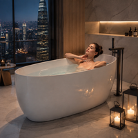 Baignoire autoportante en acrylique Ningjie - Design moderne, robinet inclus, garantie de 3 ans, vidange centrale