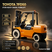 Chariot élévateur Toyota 7FD50 d'occasion en stock, moteur 1DZ-2 d'origine, pour manutention de marchandises lourdes en port, mine, usine, prix bas