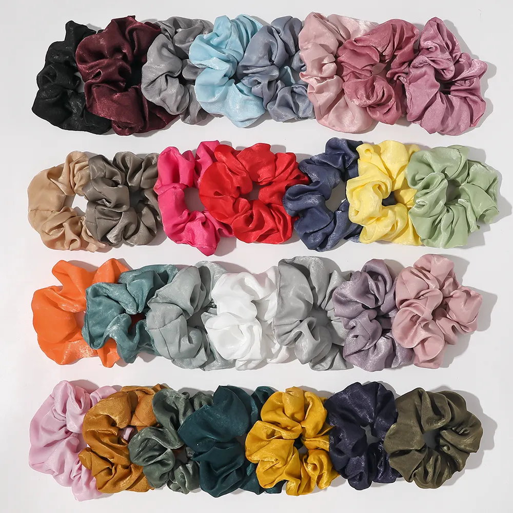 QIYUE Pastel Satin polos warna Scrunchie scrub Chouchou wanita gadis pemegang ekor kuda