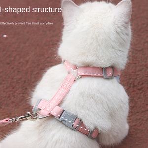 Tali hewan peliharaan Anti pecah, tali hewan peliharaan Anti pecah pola hewan kucing, kancing penutup bahan Oxford dan PVC, Harness jalan kucing dapat disesuaikan - Product Image 3