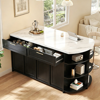Cuisine îlot modulaire avec station de préparation coulissante, plan de travail en chêne durable, espace repas, centre de cuisson domestique, grande table