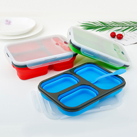 Boîte à lunch pliable en silicone à 3 compartiments, écologique, avec couvercle en plastique, compatible micro-ondes, durable et réutilisable – Offre Spéciale