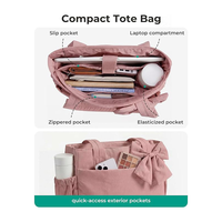 Sac fourre-tout pour femme avec nœud décoratif, compartiment pour ordinateur portable 13 pouces, imperméable, multi-poches, sac à bandoulière quotidien pour le travail, l'école et les voyages