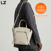 Tas Tote Kulit Asli LZ Custom Logo untuk Wanita, Tas Tangan Kapasitas Besar, Tas Selempang Bahu dengan Tali Bahu yang Dapat Dilepas