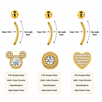 Anneaux de nombril en acier inoxydable doré avec zircon CZ, motifs cœur, fleur, papillon, bijoux de piercing pour le nombril, hypoallergéniques, cadeau de mariage