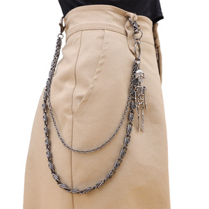 Cadena de cintura Yueli Skeleton de doble capa, aleación de zinc, estilo hip hop punk, cadena corporal de metal, unisex, para uso diario. - Product Image 2
