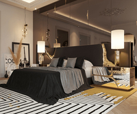 2025 Neues Design Weißes Holz Doppel-Kingsize-Bett 5-teiliges Set Komplettes Modernes Luxus-Schlafzimmermöbelset mit Holzrahmen