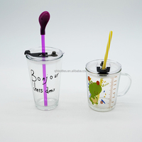Gobelet en verre réutilisable imprimé de 400 ml avec couvercle en plastique à rabat pour café glacé, jus et boissons