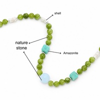 Collier de perles en jade bleu-vert pour femme, coquille d'amazonite, 17-19 pouces, 14 mm, nouveau style chinois, pour usage quotidien, plage, cadeau, dropshipping, vente en gros