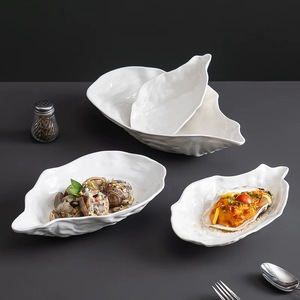 Cuencos de cerámica para servir, porcelana blanca hecha a mano, textura exquisita, ideal para exhibición de mariscos, <span class=keywords><strong>vajilla</strong></span> de comedor de alta gama - Product Image 2