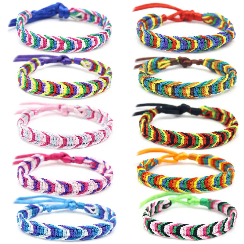 Hot Sales National Bracelet Colorful Rope Hand Knitting Rainbow Braided Woven Bracelets With Handmade String