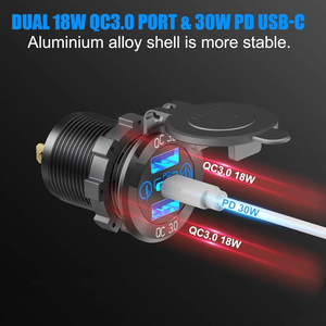 Panneau d'interrupteurs à bascule carré 4-en-1 12V 24V avec chargeur USB PD QC3.0, voltmètre et prise allume-cigare pour véhicules tout-terrain, yachts et applications marines - Product Image 5