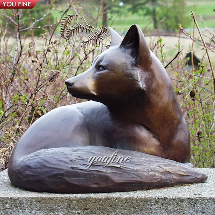 Outdoor Garden Yard Metal Brass Sculpture Art Bronze Fox Animal Statues