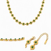 Collier chaîne tendance en pierres vertes, plaqué or 18 carats, en acier inoxydable, prêt à expédier, vente en gros, Tendencia 2026