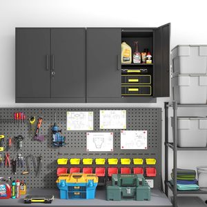 מקרה שחור מתכת ארון קיר שחור אחסון לנגר 2 דלתות קיר עבור חנייה במרתף מגורים - Product Image 5