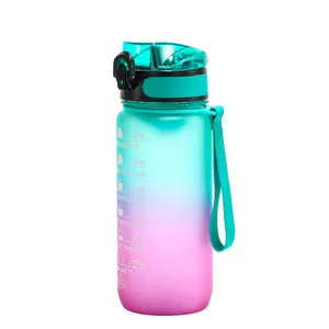 Plastic Sport Gym Motivational Water Bottle Bpa Flip Top Cover Drink Montivational Water Bottle With Straw