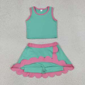 ชุดกีฬาเด็กผู้หญิง RTS Princess Athletic Wear เสื้อผ้าเด็กสีพื้น ขอบลายสแกลลอป ดีไซน์ใหม่ ขายส่ง ชุดเสื้อผ้าเด็กผู้หญิง - Product Image 4