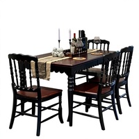 Table à manger vintage de style français en bois massif avec tiroirs, plateau rectangulaire de 16 mètres, rétro noir, pour usage domestique, 6 places, à assembler