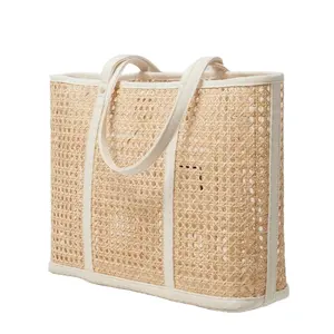 Bolsa feminina de palha rattan, sacola sacola de praia