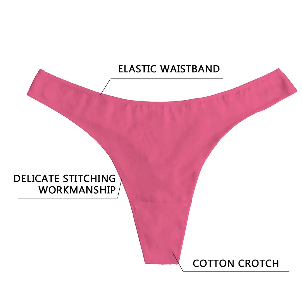 Women Cotton Ribbed Underwear Women Panties Thong Low Waist Cute Secret PINK Brand T Back Lingerie Brief Seamless Panty 0561
