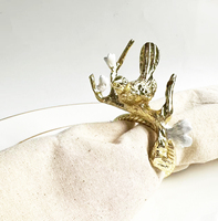 Anneau de serviette en métal plaqué or de luxe, écologique, design artisanal pour mariages, fêtes, décoration de table, style insecte printanier