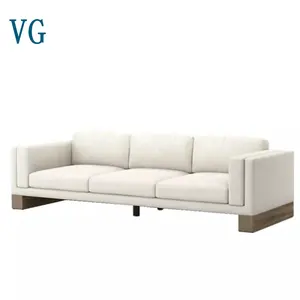 Oak feet French elegant high-back single room sofa Solid wood three-seater sofa