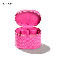 Trousse de Maquillage Ronde Personnalisable Koncai Style Vintage Matelassée Diamantée avec Fermeture Éclair Dorée et Poignée – Organisateur de Voyage Portable