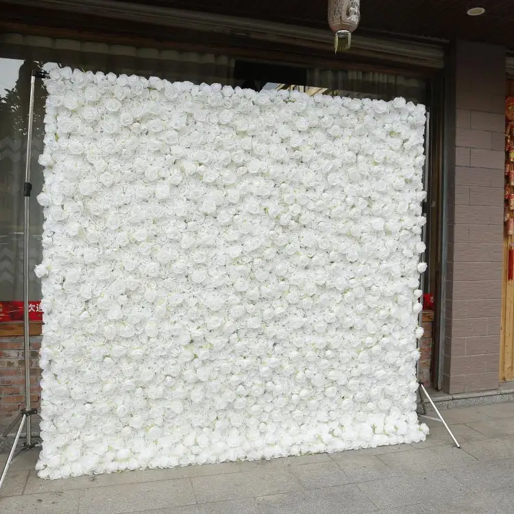 Sıcak satış 8ft x 8ft beyaz gül düğün çiçek duvar paneli zemin bez yapay çiçek duvar