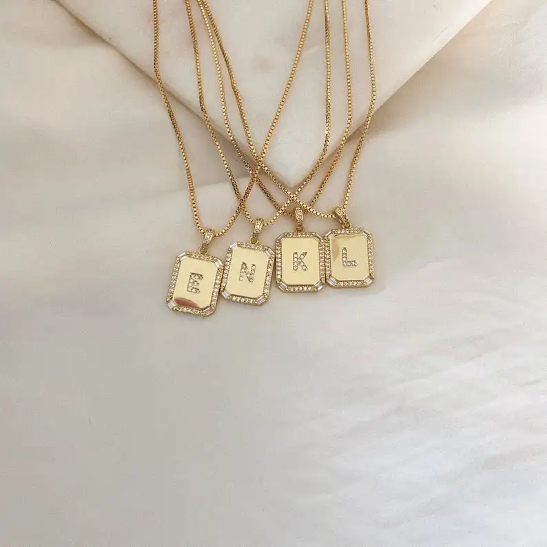Inspire jewelry box chain Plaque Necklace zircon pendant with letter necklace A to Z initial necklace for Christmas gift