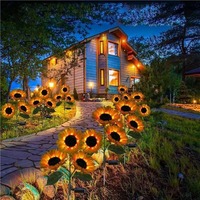 Lampe solaire en forme de tournesol à 3 têtes, lumière LED blanche chaude, décoration extérieure pour jardin, cour, villa, balcon