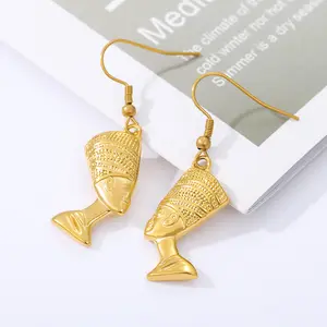 Fashion Retro Stijl Vergulde Earring Vrouwen Sieraden Etnische Oude Egyptische Farao Hoofd Hanger Oorbellen Groothandel