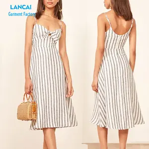 Clothing Manufacturers Custom Women's Summer Dress Linen Striped Sexy Ladies Design Casual dresses