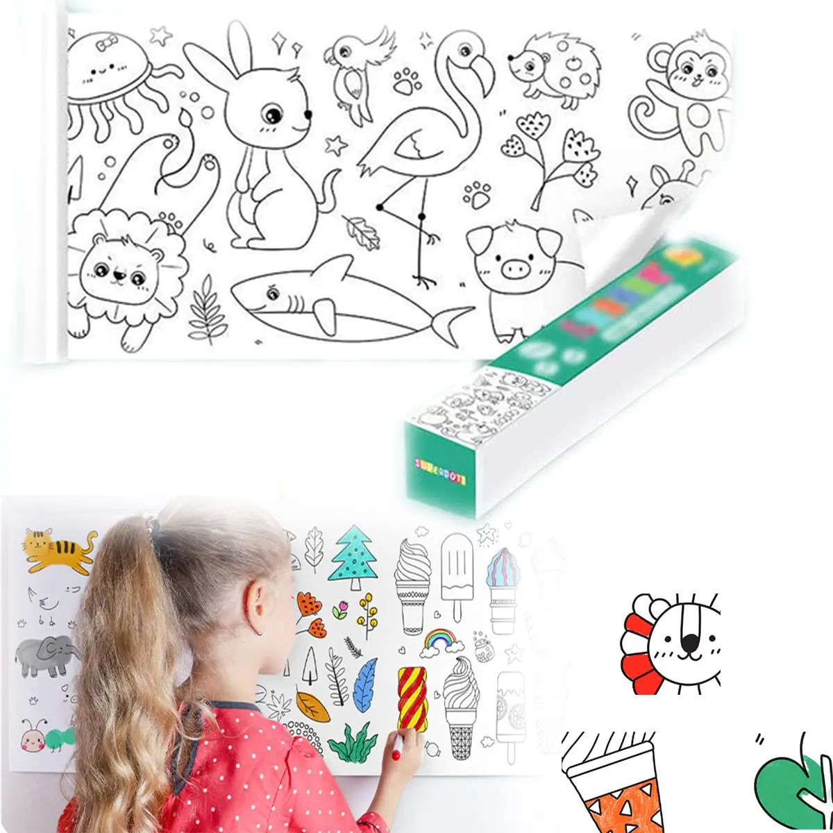 Rollo de dibujo para niños, rollo de papel para colorear para niños, rollo de papel de dibujo, papel de relleno de Color de dibujo de pintura DIY