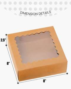 Boîte à pâtisserie auto-ouvrante avec fenêtre 8x8x2,5 pouces, boîtes à tarte brunes pour pâtisseries, délicieuses gâteaux, beignets, bonbons - Product Image 6