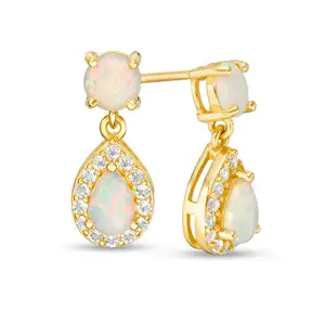 Große Kollektion Damen schmuck Einzigartige zarte birnenförmige Opal CZ Topas Rahmen Tropfen Ohrringe S925 Vivid Elegant Großhandel