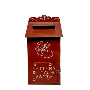 Post Box Mail Box Stanta Clause Metal Vintage Red & Silver Outdoor Parcel Mailbox Postal Delivery Wall Mounted Acceptable Winter