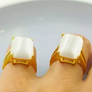 FANJIN Big Natural Stone Rings New fashion jewelry 18K gold plated square ring elegant women's daily work accessories