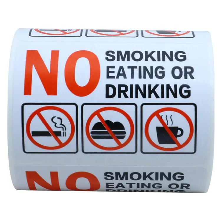 Hybsk 3x2 بوصة ممنوع التدخين الأكل أو الشرب مع رموز OSHA الفينيل تسمية ملصق لاصق لامع ورائع