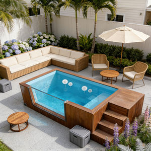 Conception élégante de piscine hors sol avec des accents de carreaux en bois et une pompe filtrante efficace pour une utilisation en eau salée - Product Image 6