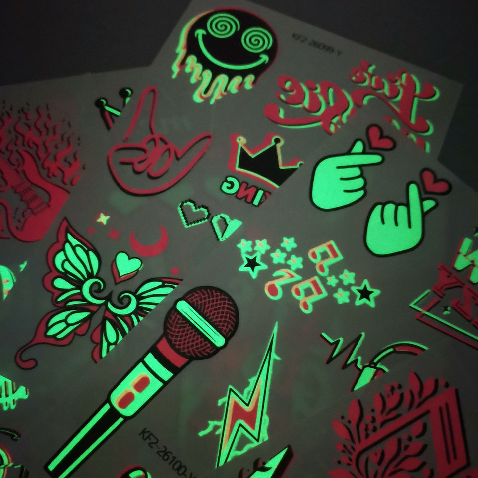 Glow in Dark Tattoo Stickers Butterfly Cat Heart Patterns Face Body ...