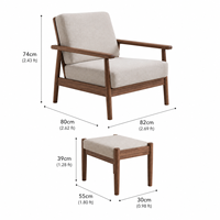 Fauteuil lounge en bois de noyer avec ottoman et coussin en tissu beige, fauteuil de lecture pour salon, mobilier en gros